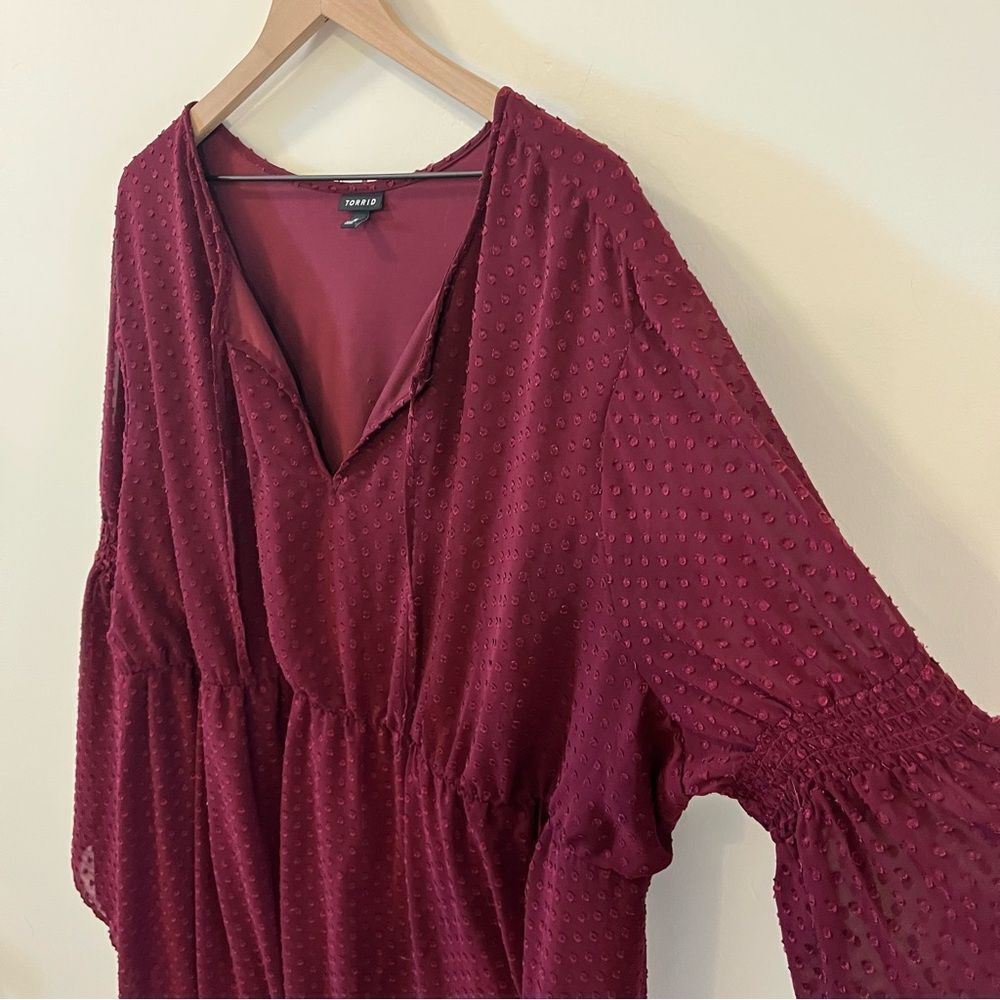 Torrid Merlot Red Textured Chiffon Skater Dress Size 5/5X - Picture 6 of 16